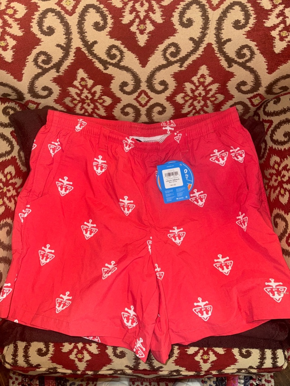 Columbia Red Anchor-Print Swim Trunks